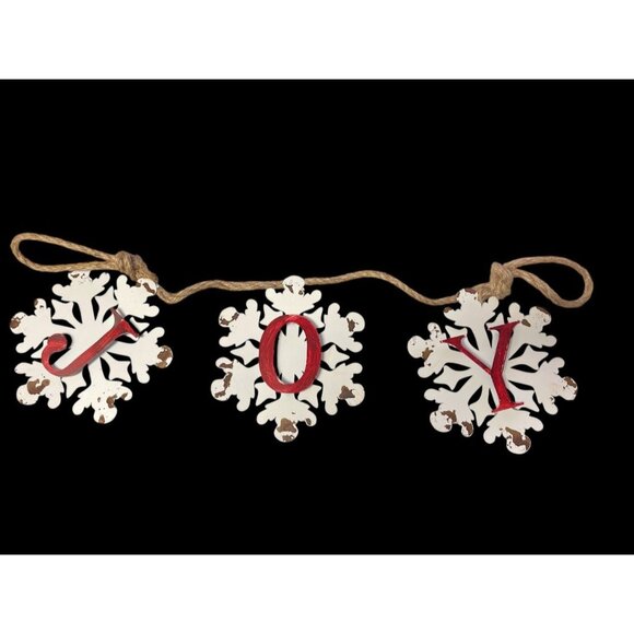 Joy Snowflake Hanging Garland Rustic Christmas Decor - Picture 3 of 5